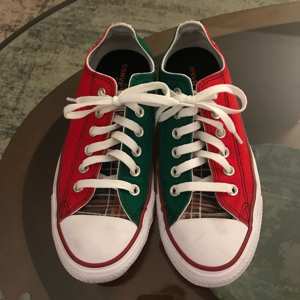 CONVERSE All Star Canvas Low Top Christmas Sneakers *Red, Green & Plaid* - Picture 4 of 12